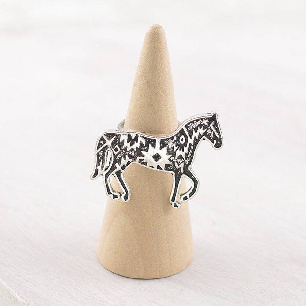 Aztec Horse Cuff Ring | Silver